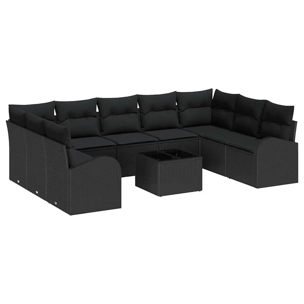 Outdoor Sofa Set Modular Garden Furniture Black Poly Rattan Seating with
