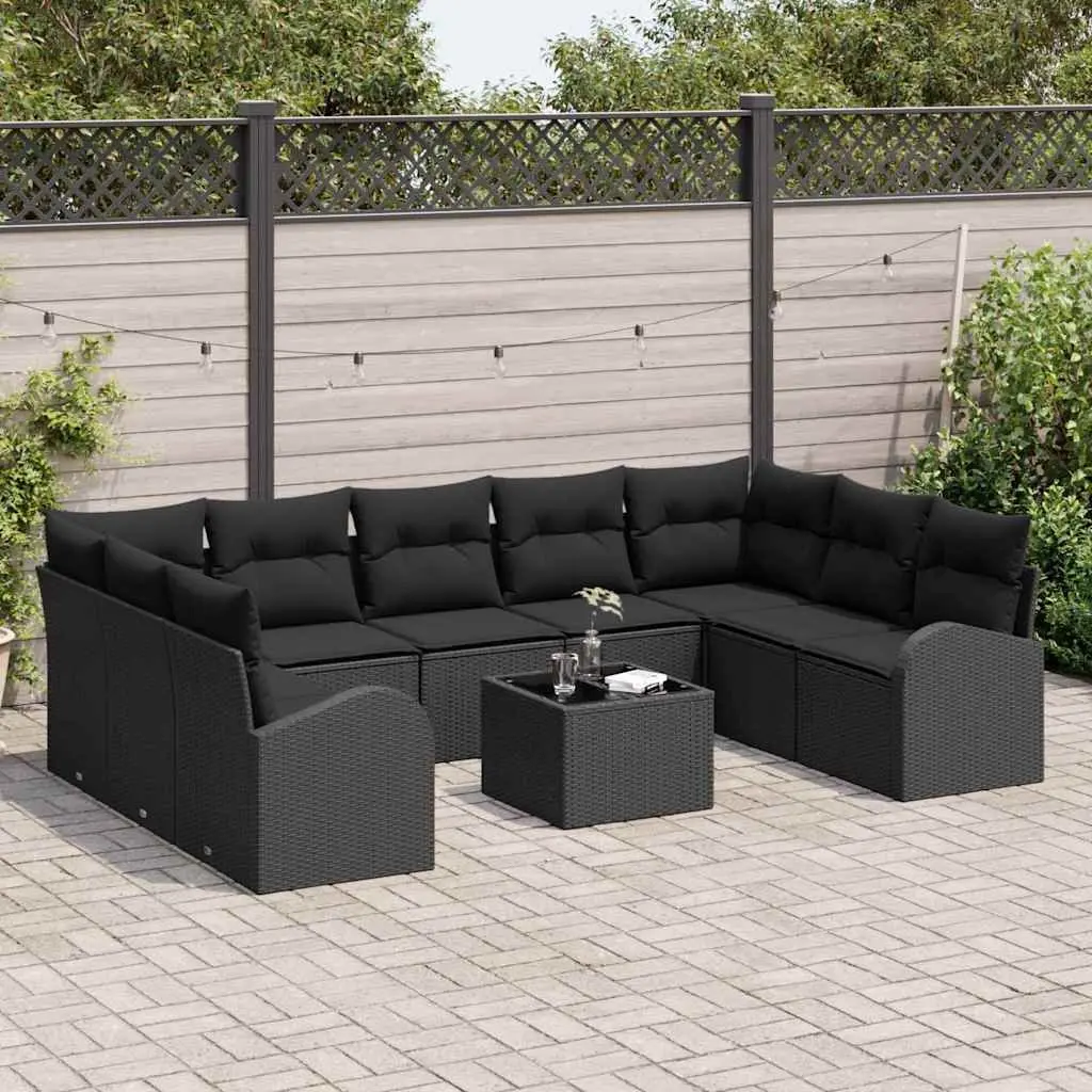 Outdoor Sofa Set Modular Garden Furniture Black Poly Rattan Seating with