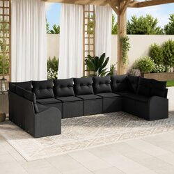 10-Piece Outdoor Sofa Set Black Poly Rattan Garden Furniture Modern Patio