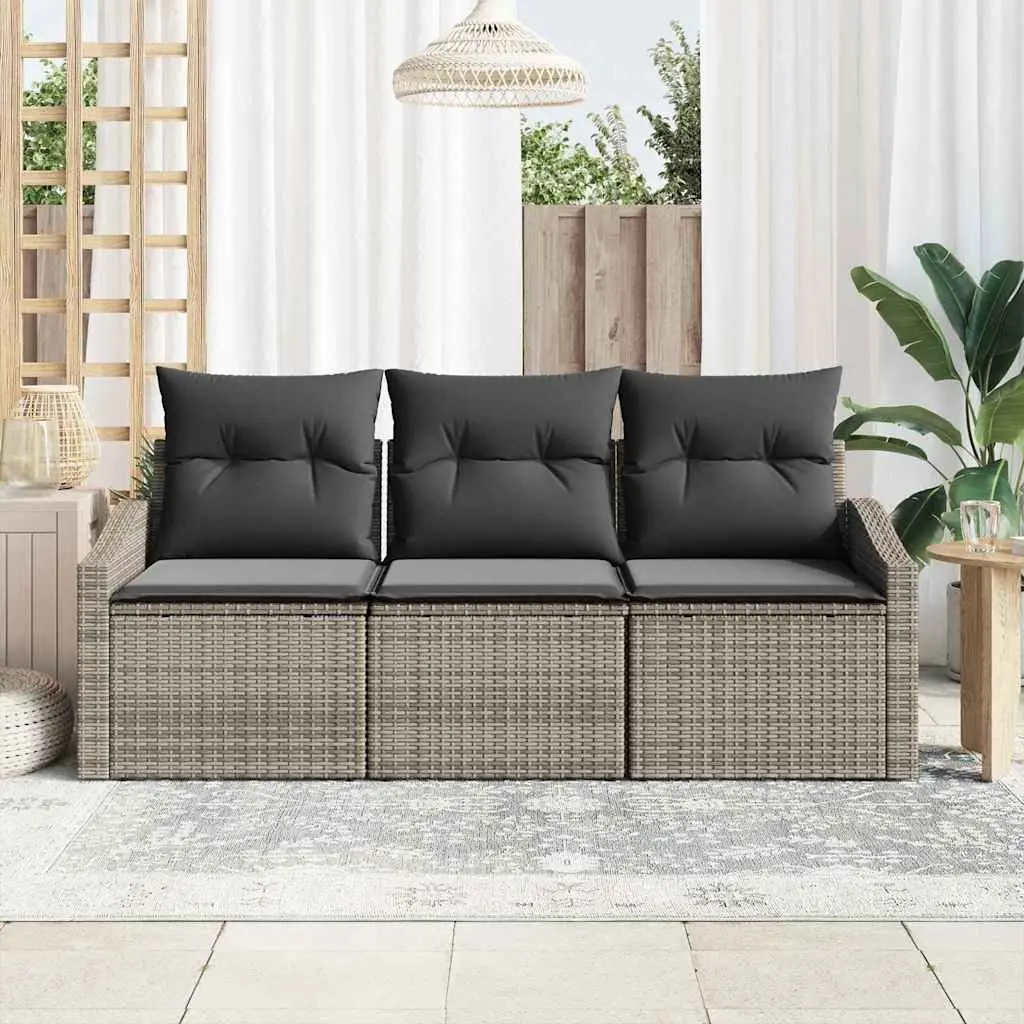 Garden Sofa Set 3 Pcs Grey Poly Rattan Outdoor Furniture Patio Lounge Suite
