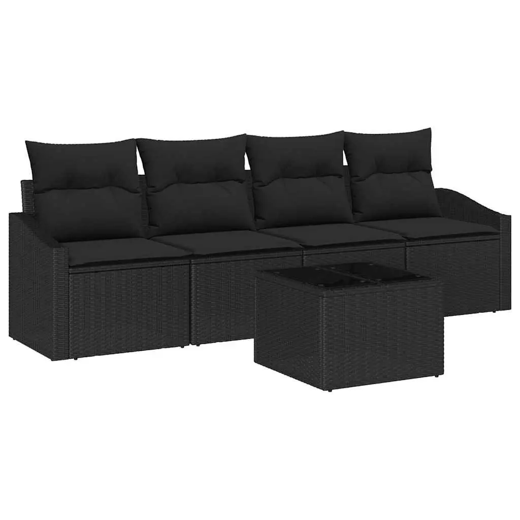 5-Piece Black Rattan Outdoor Sofa Set