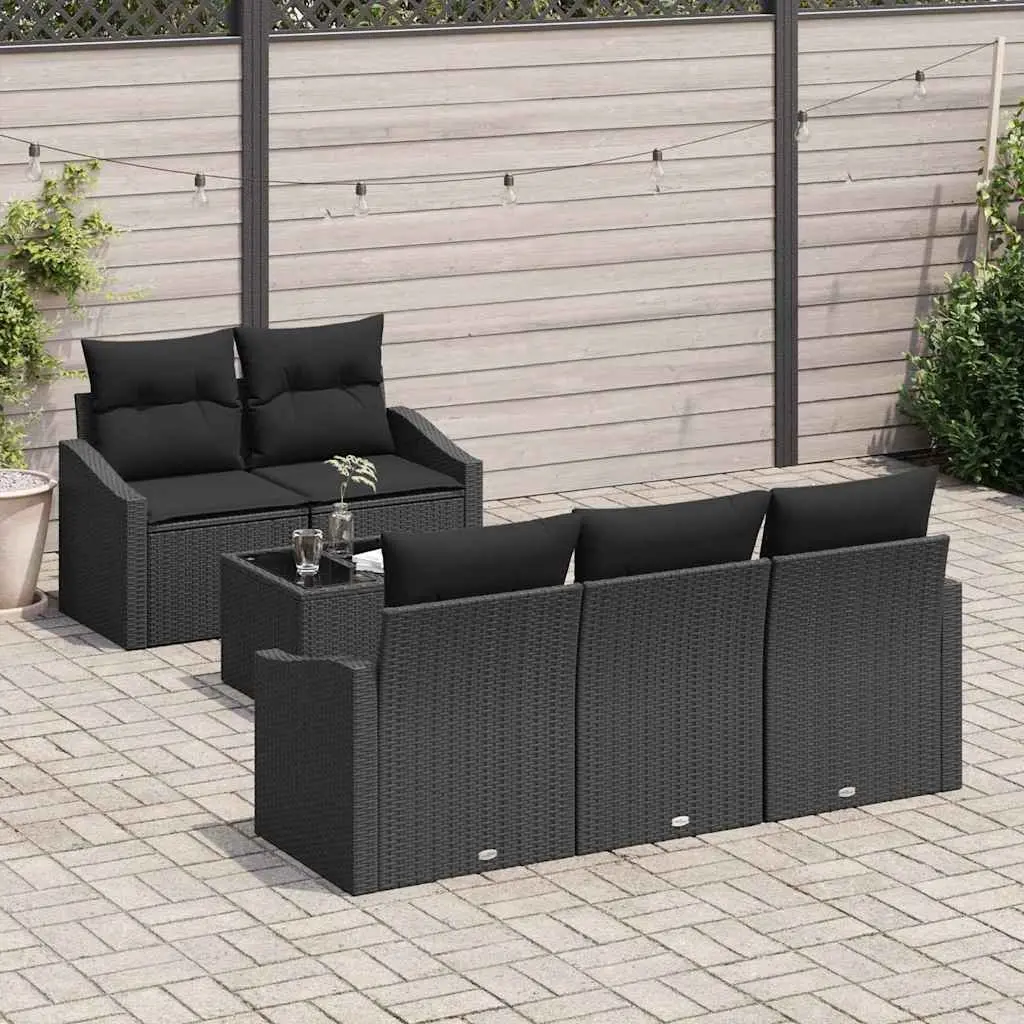 Outdoor Garden Sofa Set Modular Black Poly Rattan 6 Piece with Storage