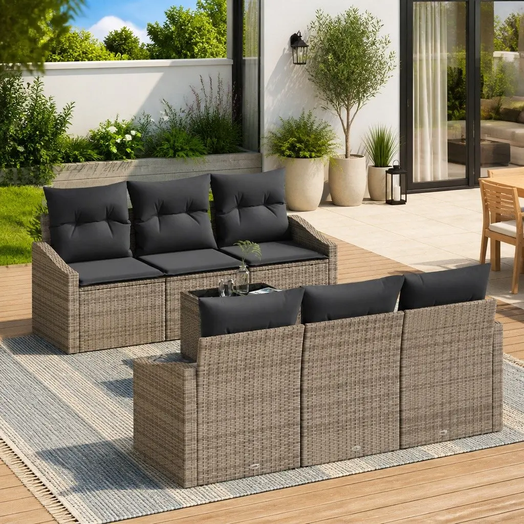 Outdoor Sofa Set Modern Grey 7 Piece Garden Furniture with Cushions and Storage Table