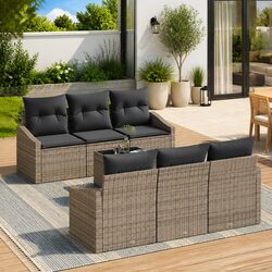 Outdoor Sofa Set 7-Piece Garden Furniture with Cushions Storage Table Grey