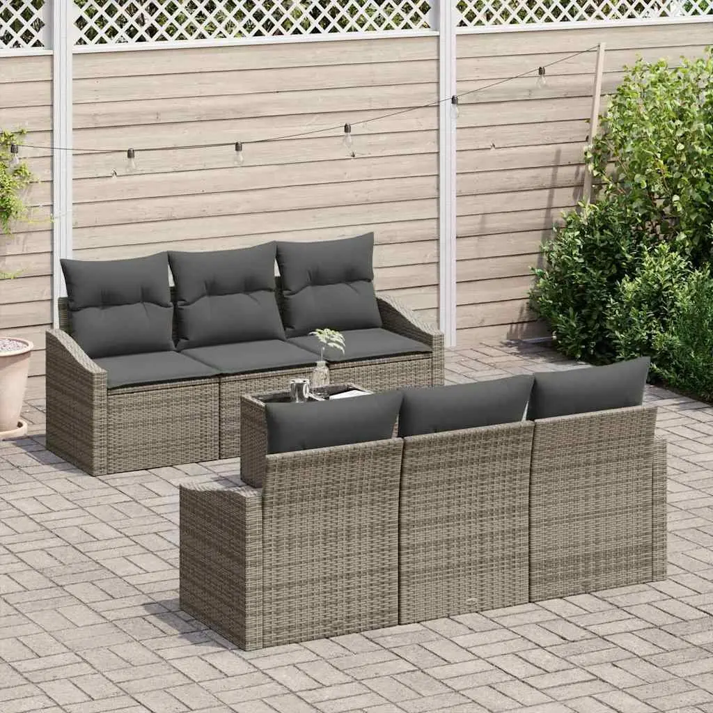 Outdoor Sofa Set Modern Grey 7 Piece Garden Furniture with Cushions and Storage Table