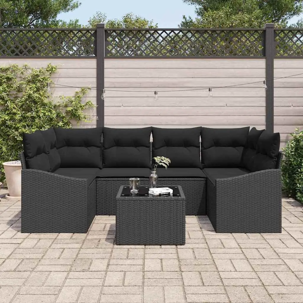 Outdoor Sofa Set Modular Black Poly Rattan 7 Piece Garden Furniture