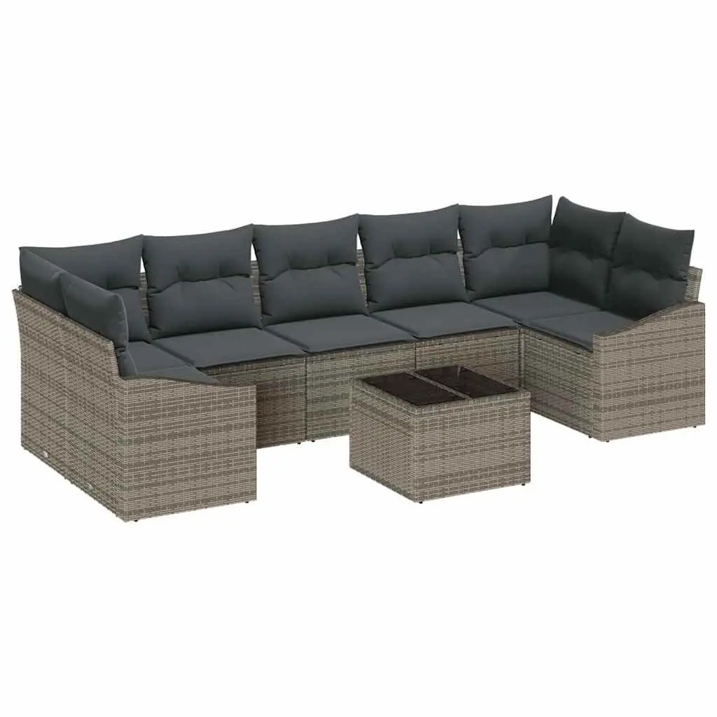 Outdoor Sofa Set Grey Poly Rattan Garden Furniture with Cushions Adjustable