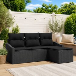 4 Piece Outdoor Sofa Set Black Poly Rattan Garden Furniture Patio Seating Lounge