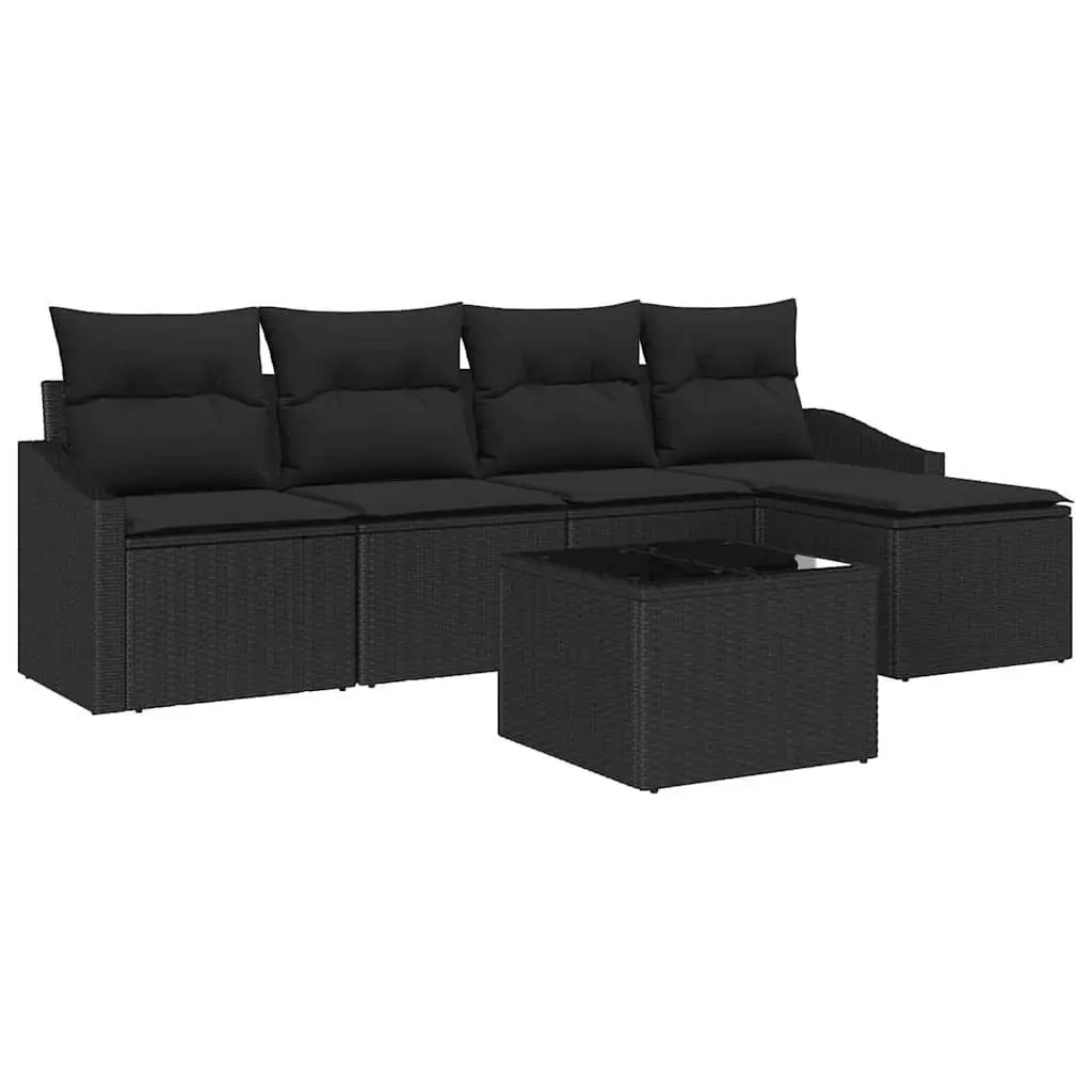 Outdoor Garden Sofa Set Poly Rattan Weave 6 Piece Black Powder Coated Steel