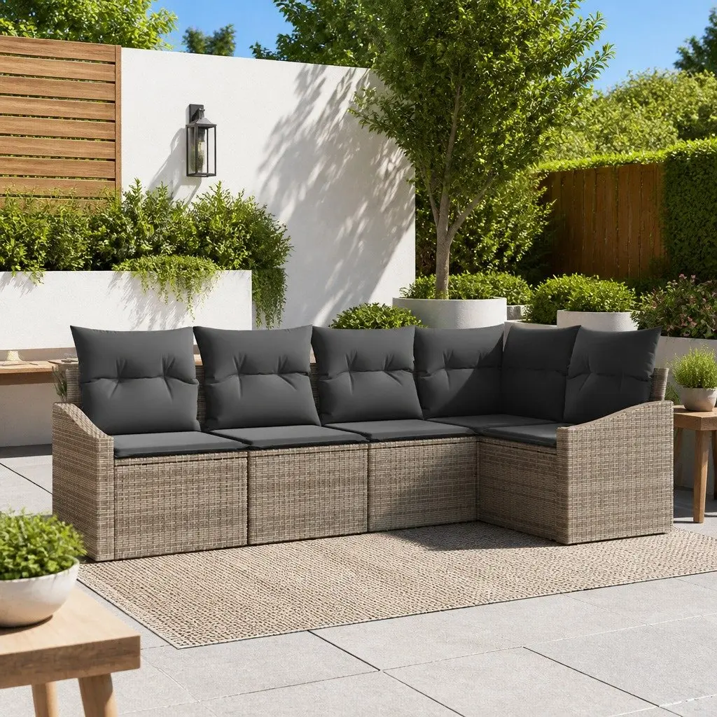 Outdoor Sofa Set Grey 5 Piece Rattan Patio Lounge with Storage