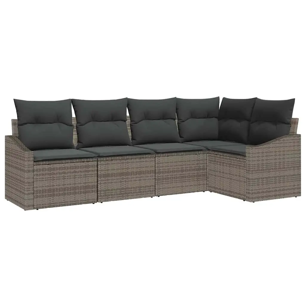 Outdoor Sofa Set Grey 5 Piece Rattan Patio Lounge with Storage