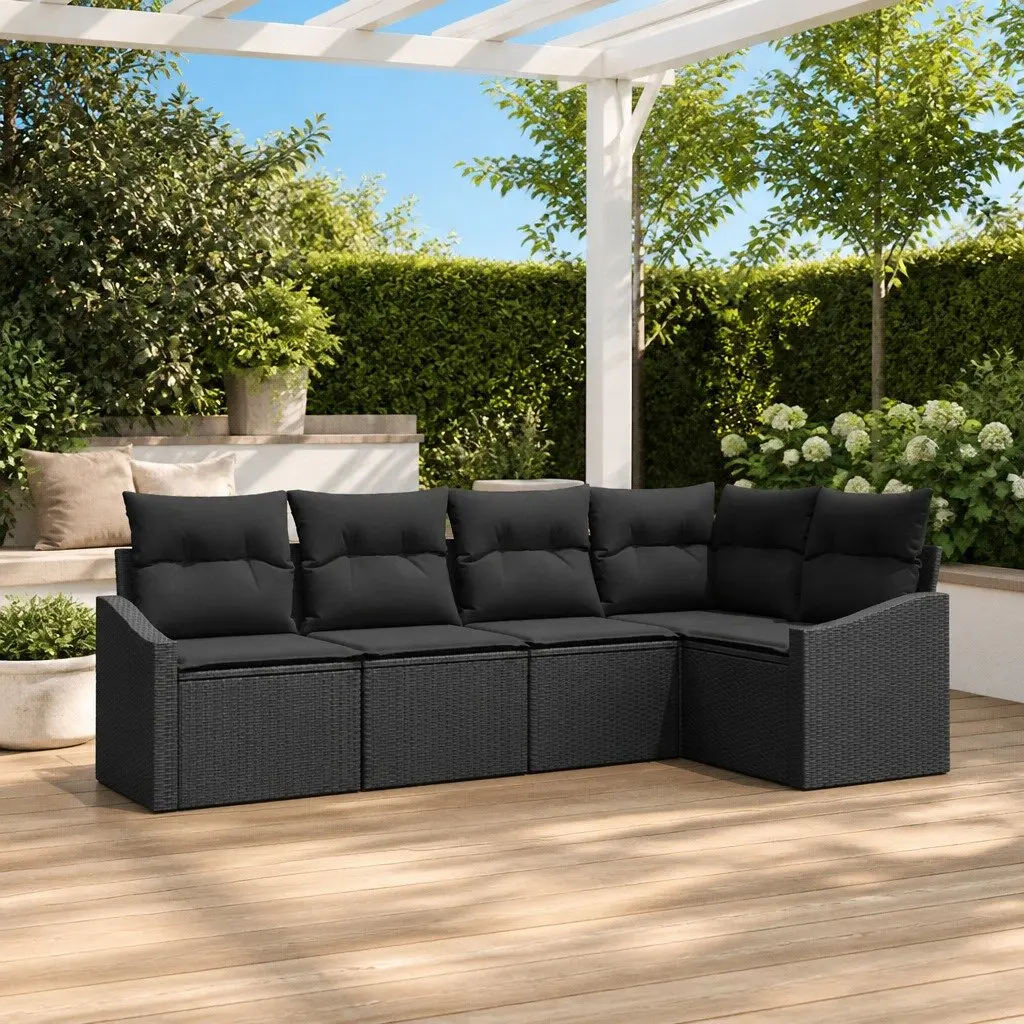 Outdoor Sofa Set 5 Piece Garden Lounge Patio Furniture with Cushions Black