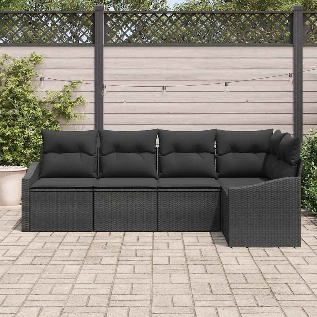 Outdoor Sofa Set 5 Piece Garden Lounge Patio Furniture with Cushions Black