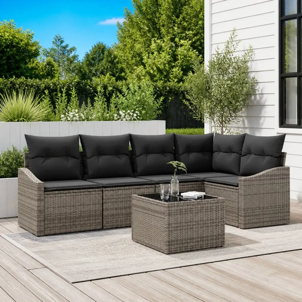 Garden Sofa Set Grey Outdoor Poly Rattan 6 Pieces
