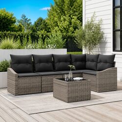 Garden Sofa Set 6 Pieces Grey Outdoor Patio Furniture Poly Rattan Lounge Suite