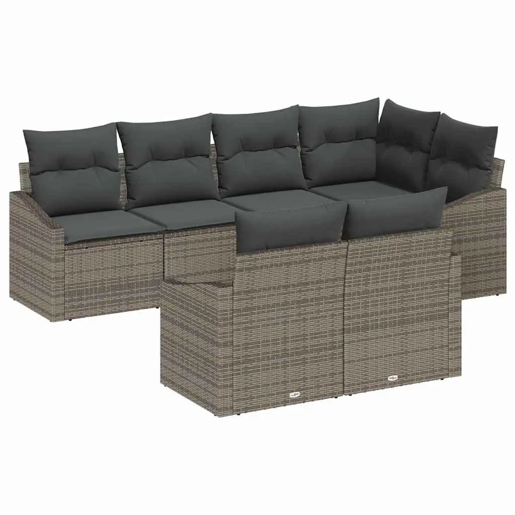 Outdoor Garden Sofa Set 7 Pieces Grey Poly Rattan Modular Patio Furniture with