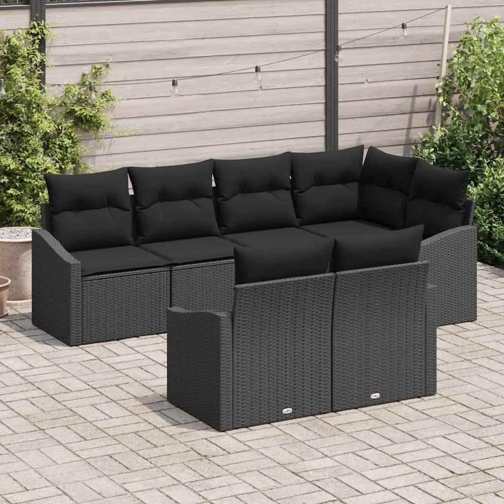 Outdoor Sofa Set Modular Black Poly Rattan 7 Piece