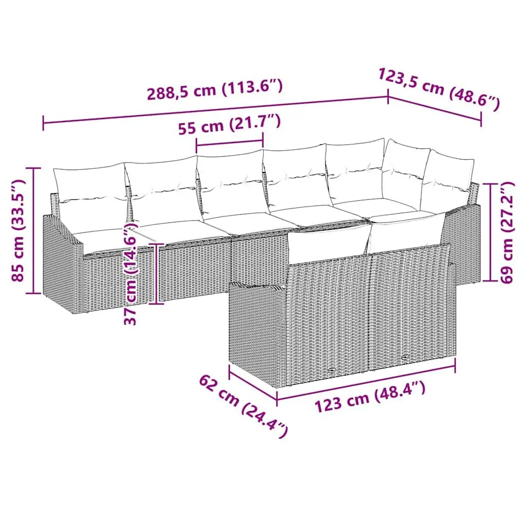 Outdoor Garden Sofa Set 8 Pieces Grey Poly Rattan Patio Furniture with Cushions