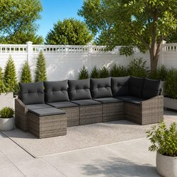 Outdoor Sofa Set 7 Piece Grey Poly Rattan Garden Furniture Patio Lounge Cushion