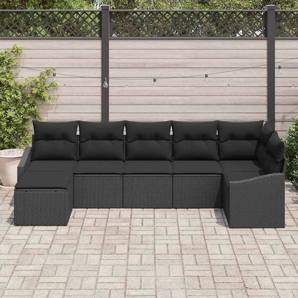 7 Piece Modular Outdoor Sofa Set Black Poly Rattan Patio Garden Furniture