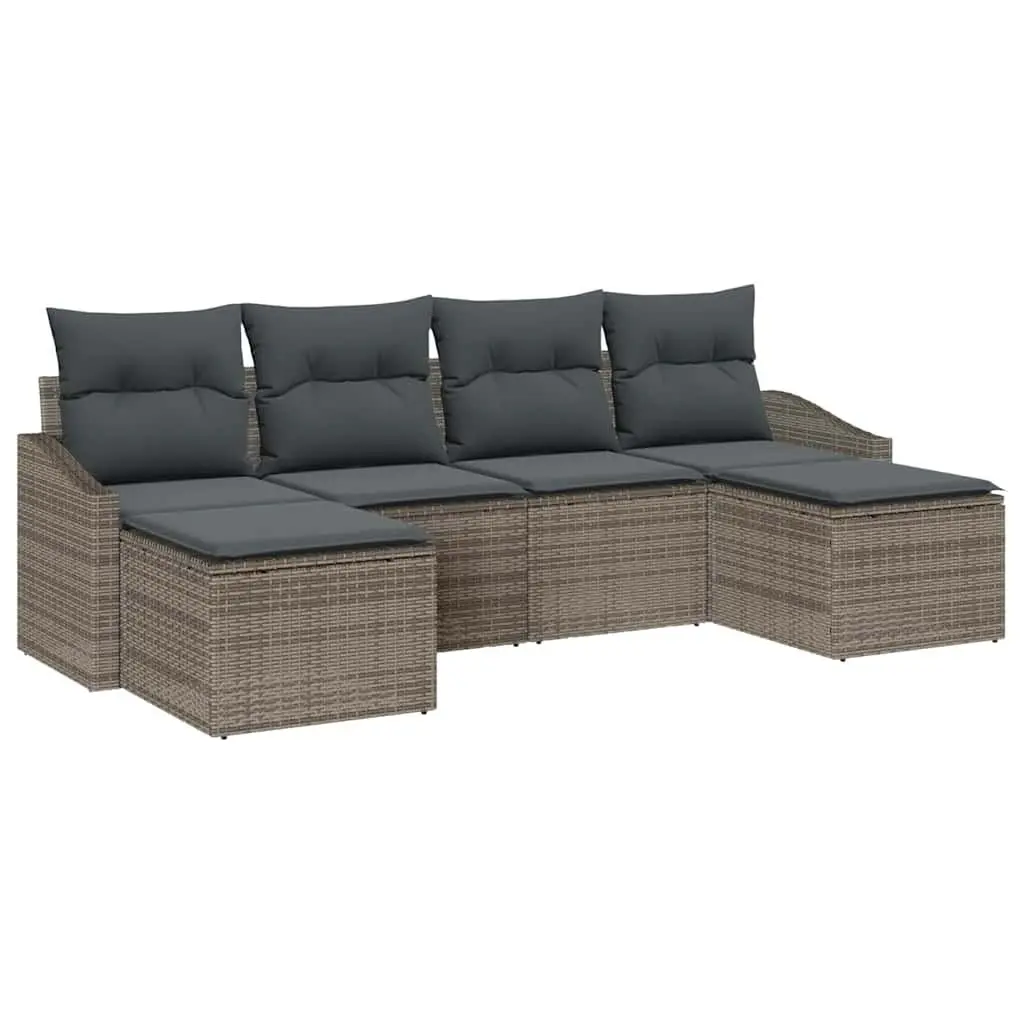 Outdoor Sofa Set Grey Poly Rattan 6 Pieces Garden Furniture Lounge with Cushions
