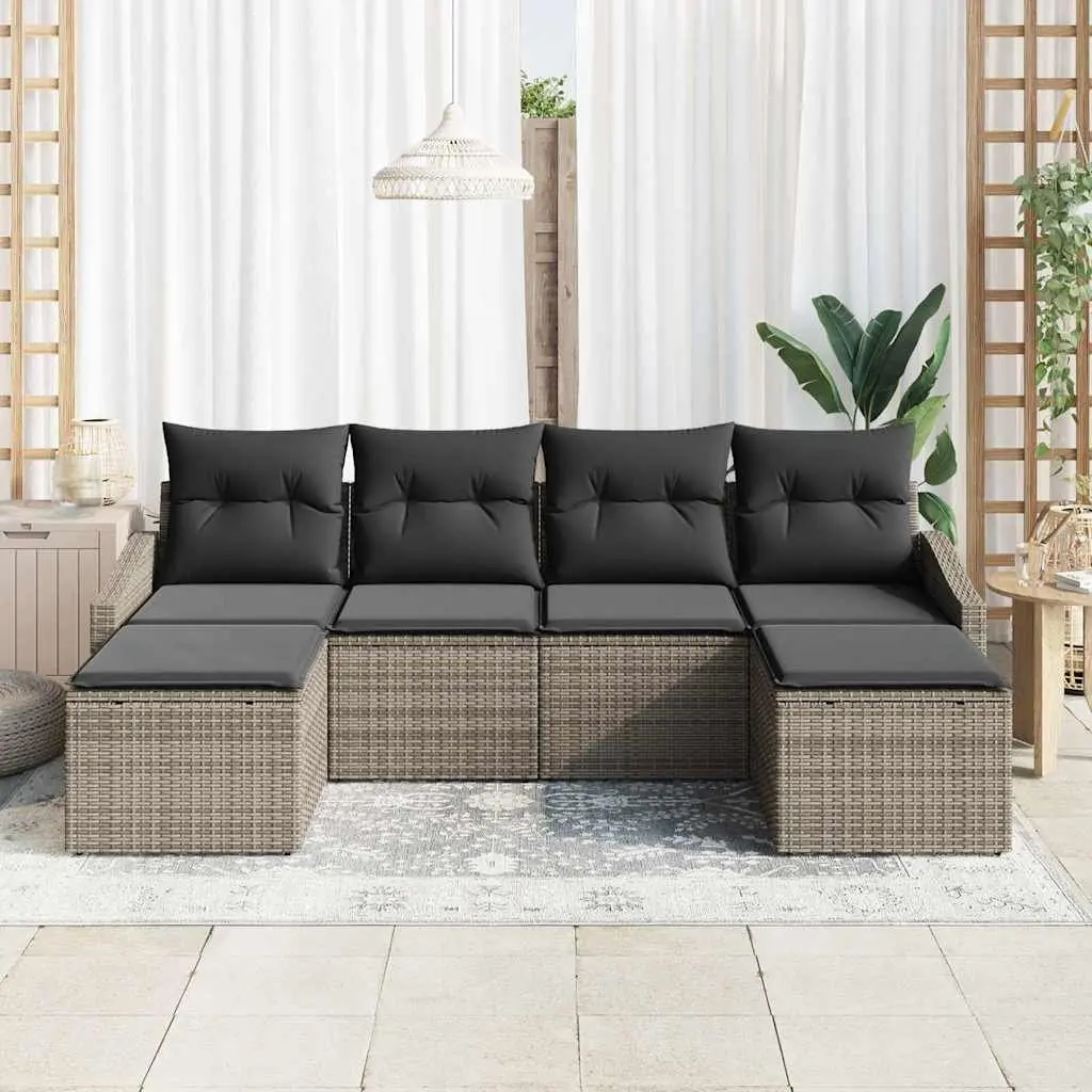 Outdoor Sofa Set Grey Poly Rattan 6 Pieces Garden Furniture Lounge with Cushions