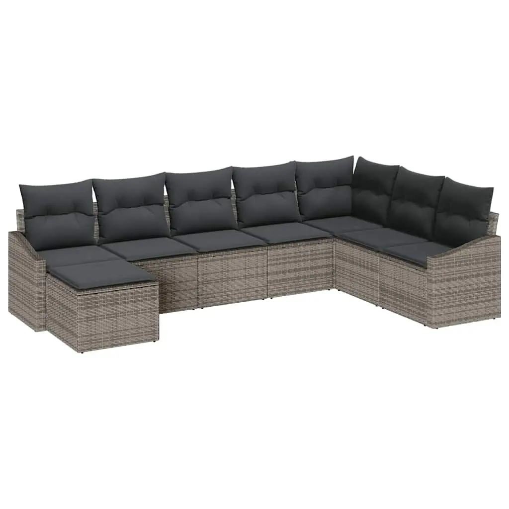 Modular Outdoor Sofa Set Grey 8 Pieces Poly Rattan with Cushions and Storage