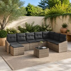 Friendly 9-Piece Outdoor Sofa Set with Grey Cushions