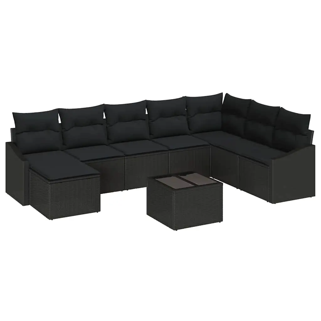 Modular Outdoor Garden Sofa Set Poly Rattan 9 Pieces Black