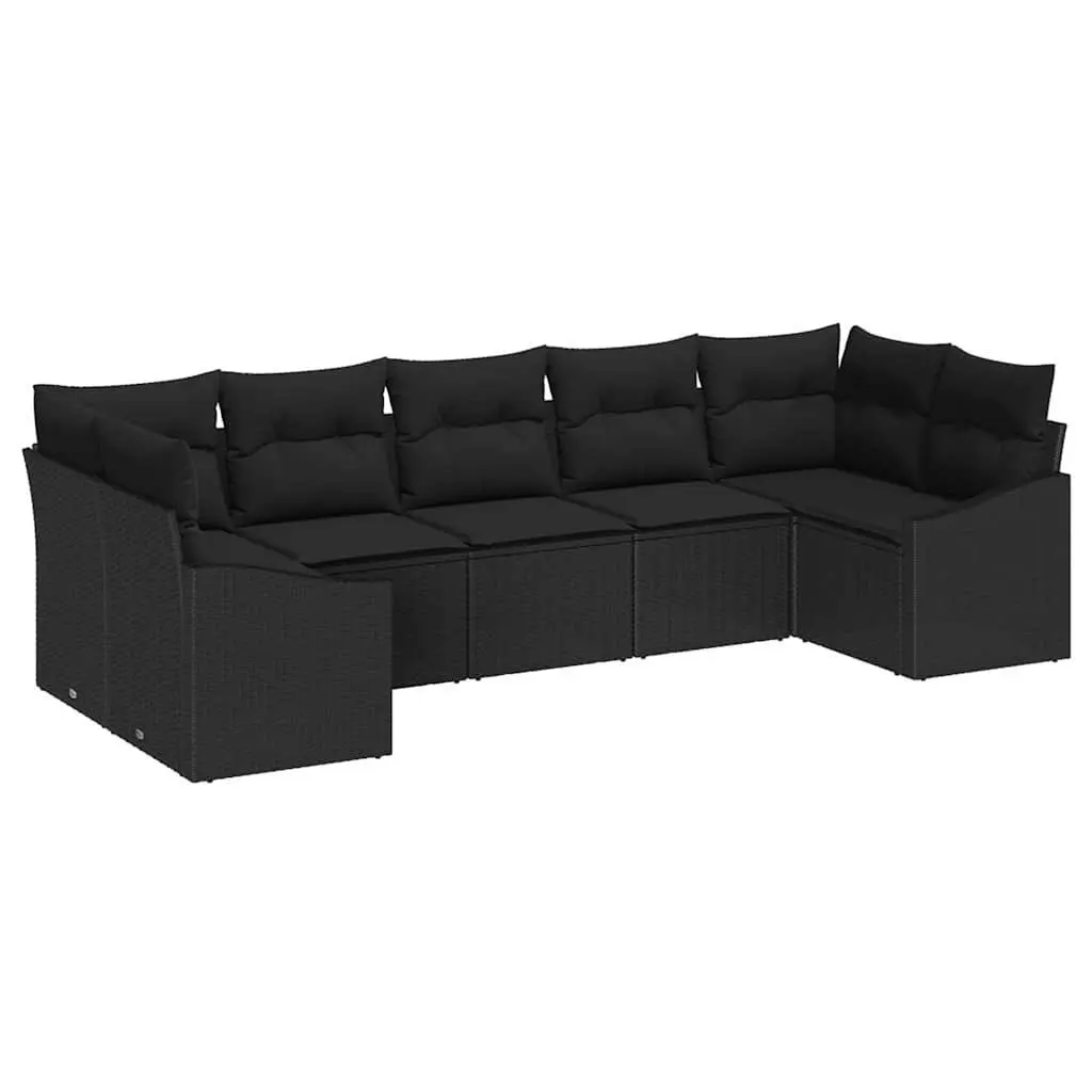 Outdoor Garden Sofa Set 7 Piece Black Poly Rattan with Cushions