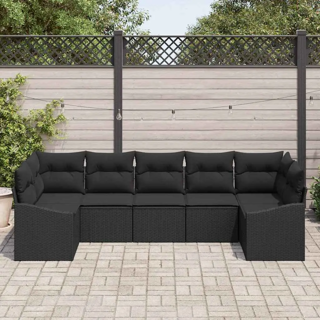 Outdoor Garden Sofa Set 7 Piece Black Poly Rattan with Cushions