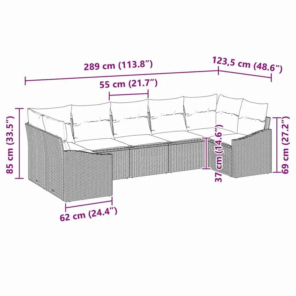 Outdoor Garden Sofa Set 7 Piece Black Poly Rattan with Cushions