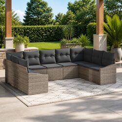 Outdoor Sofa Set 9 Pieces Grey Poly Rattan Garden Patio Furniture Modular