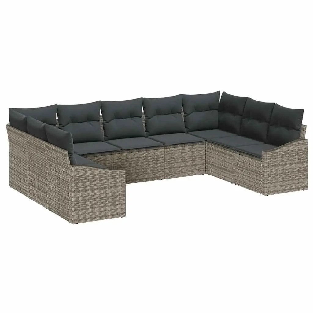 Outdoor Sofa Set Modular Grey Poly Rattan 9 Pieces