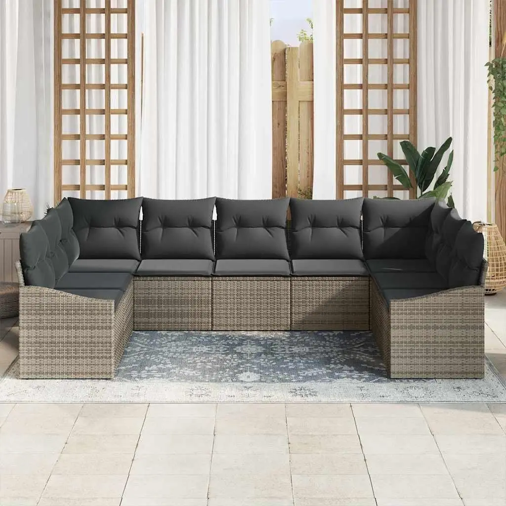 Outdoor Sofa Set Modular Grey Poly Rattan 9 Pieces