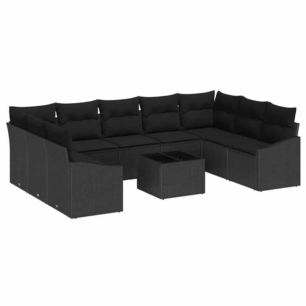 Outdoor Garden Sofa Set 10 Piece Black Poly Rattan Modular Patio Furniture with