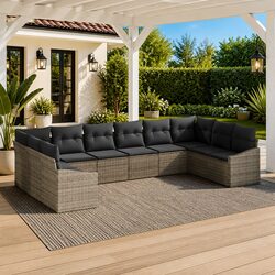 Outdoor Sofa Set 10 Pieces Grey Poly Rattan Garden Patio Furniture with Cushions