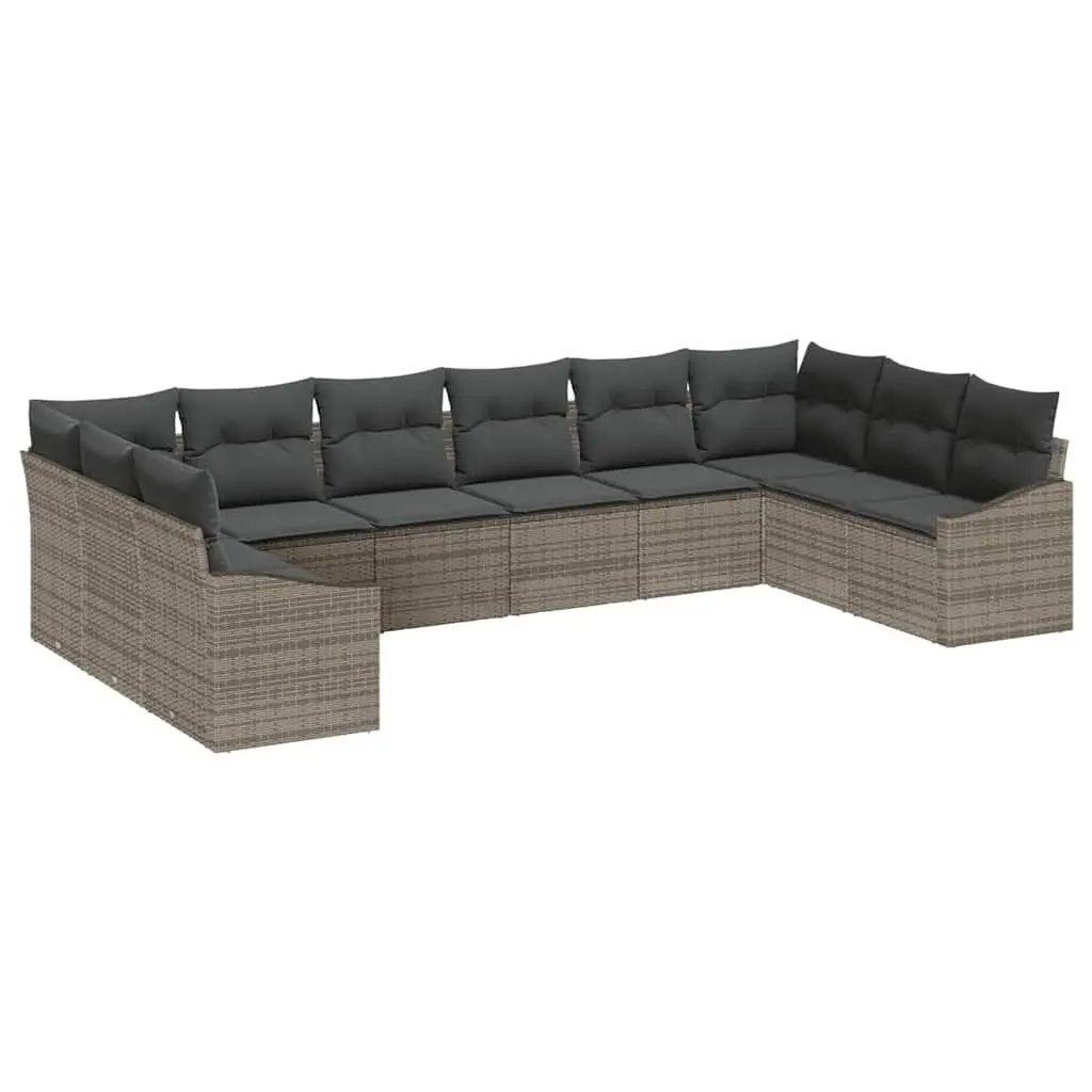 Outdoor Sofa Set 10 Pieces Grey Poly Rattan Garden Patio Furniture with Cushions