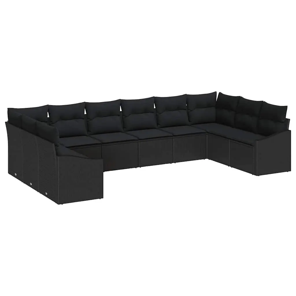 Garden Sofa Set 10 Pcs Outdoor Furniture Black Poly Rattan Modular Patio Seating