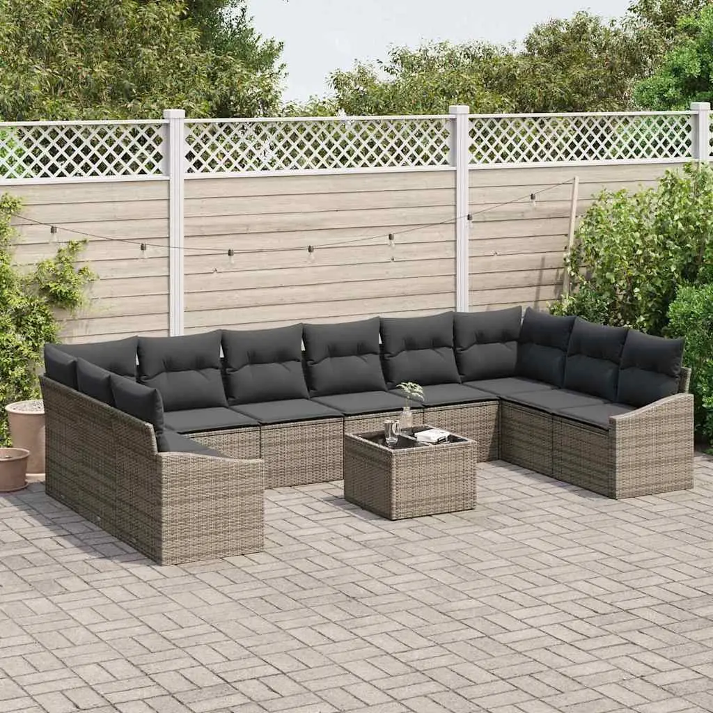 Garden Sofa Set Modular Grey Poly Rattan 11 Pieces Outdoor Furniture