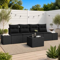 Outdoor Sofa Set 5 Pieces Garden Patio Furniture Black Poly Rattan with Cushions