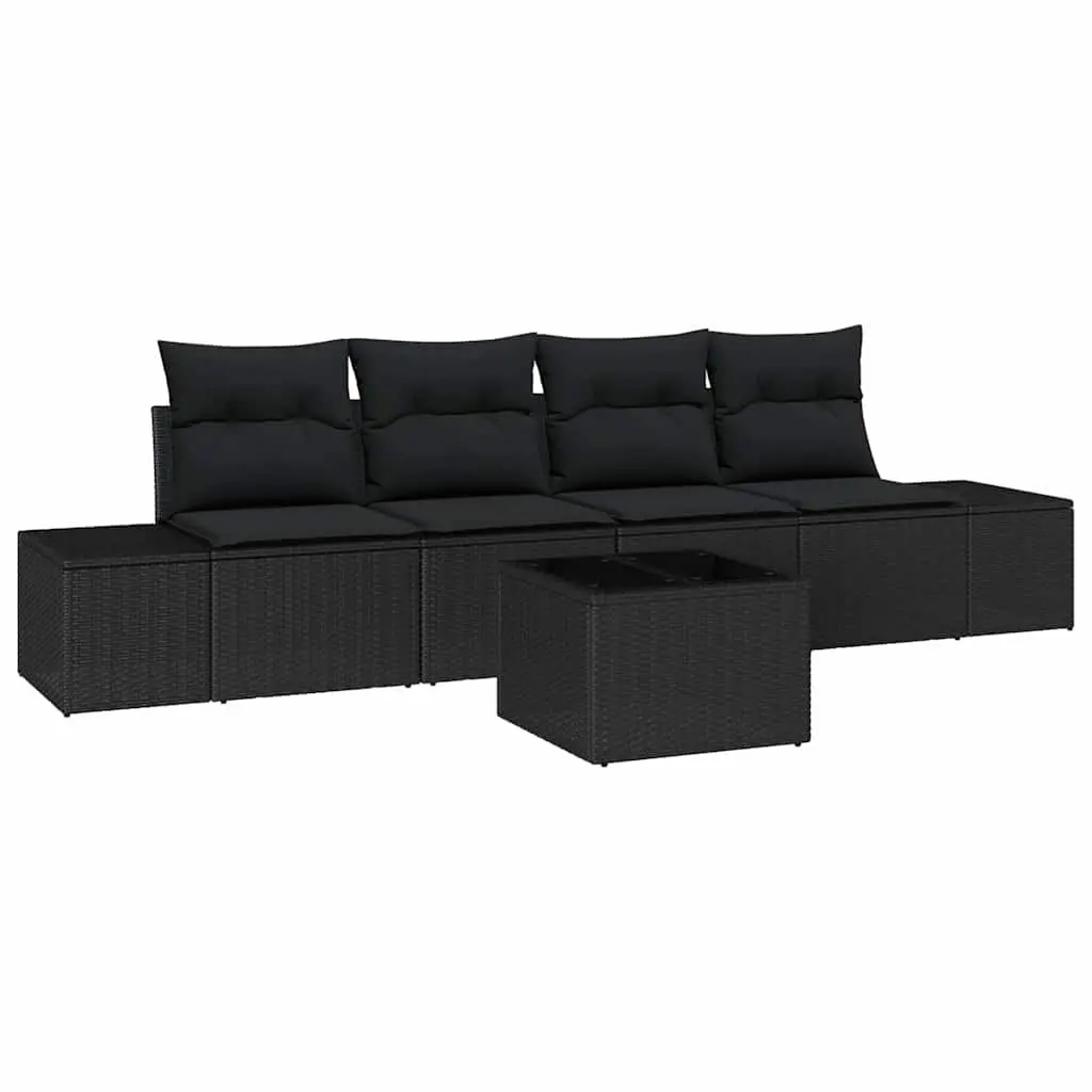 5 Piece Modular Outdoor Sofa Set Black Poly Rattan with Cushions for Garden Patio Furniture