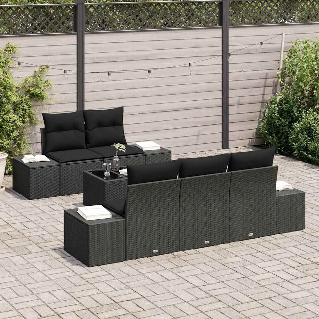 Garden Sofa Set Modular Poly Rattan Black with Cushions