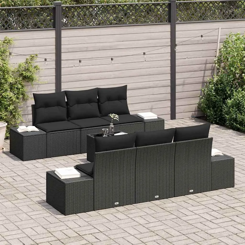 Garden Sofa Set 7 Piece Outdoor Furniture Modular Black Poly Rattan Patio Lounge