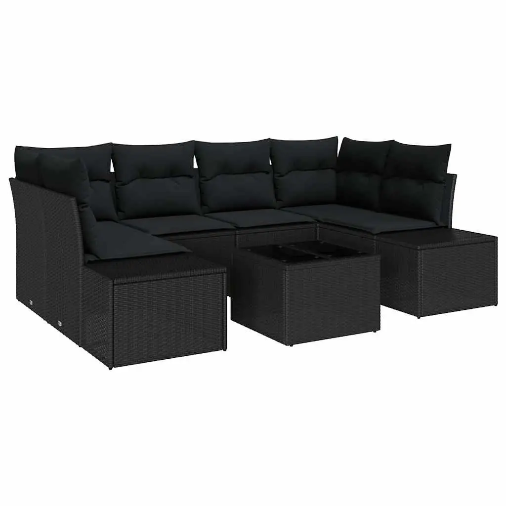 Garden Sofa Set Modular Outdoor Furniture 7 Piece Black Poly Rattan with Cushions
