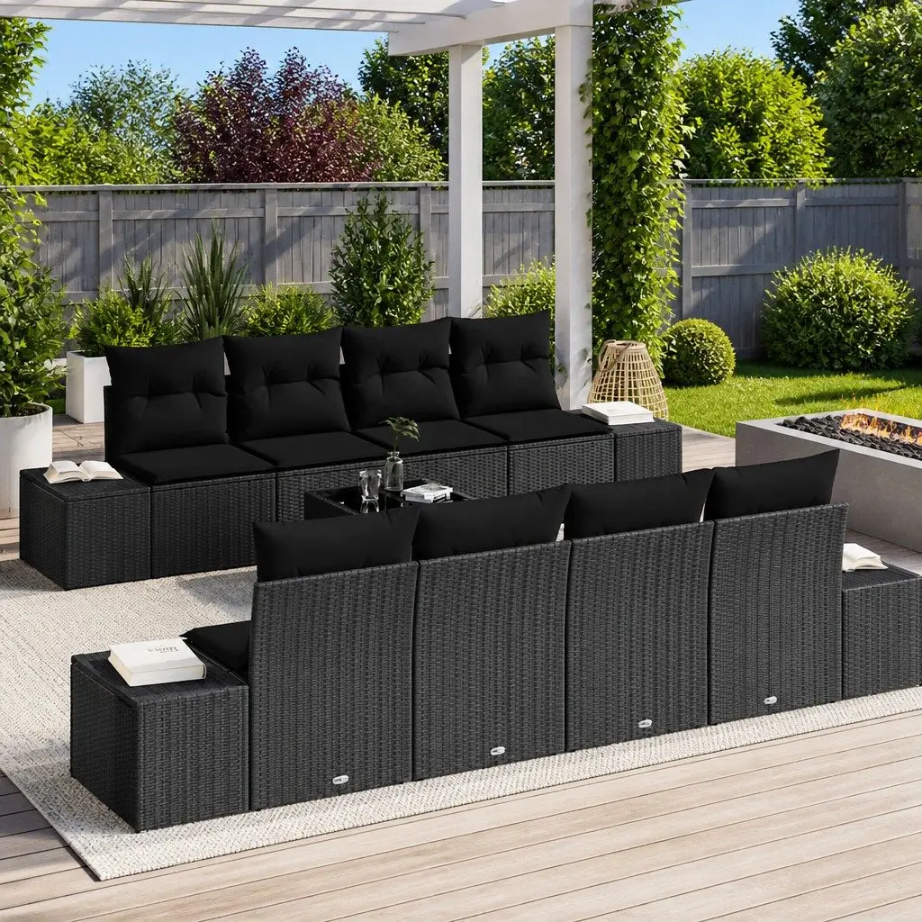 Outdoor Garden Sofa Set 7 Piece Modular Black Poly Rattan Patio Furniture with