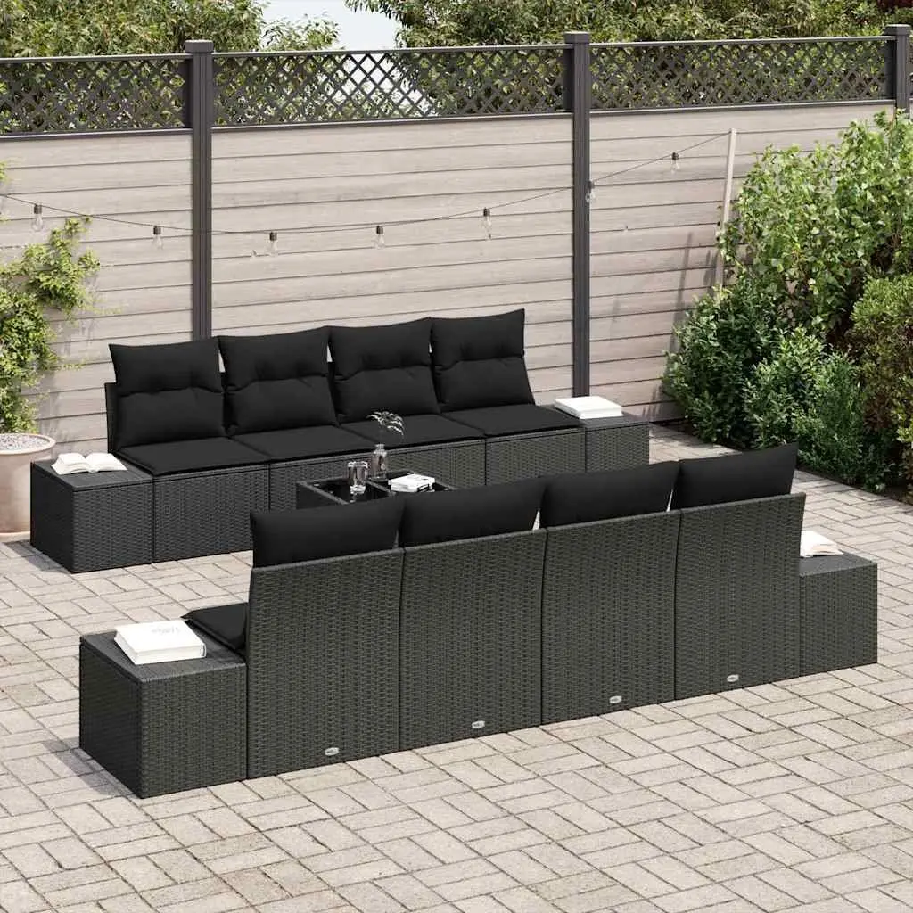 Outdoor Garden Sofa Set 7 Piece Modular Black Poly Rattan Patio Furniture with