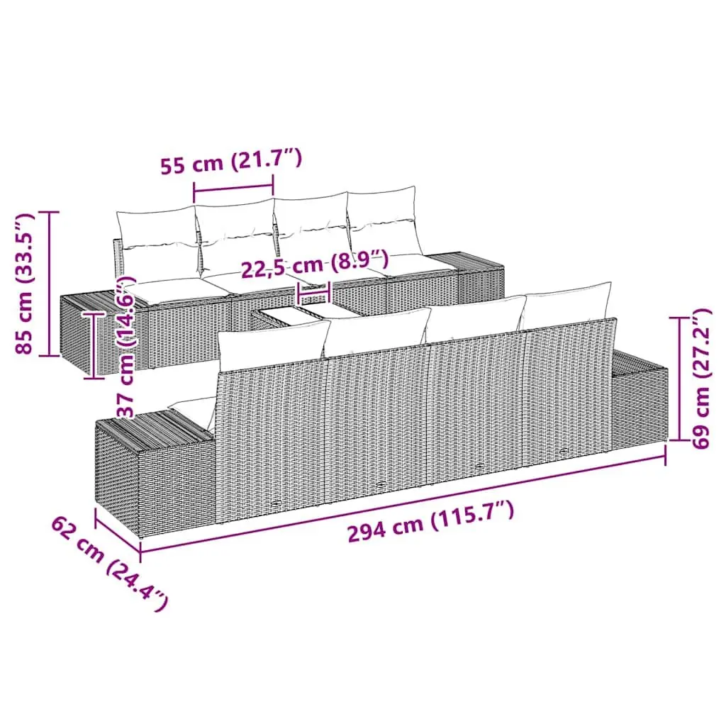 Outdoor Garden Sofa Set 7 Piece Modular Black Poly Rattan Patio Furniture with