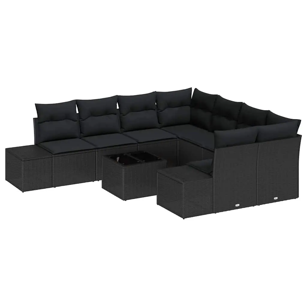 Outdoor Garden Sofa Set Black Poly Rattan 9 Piece with Cushions