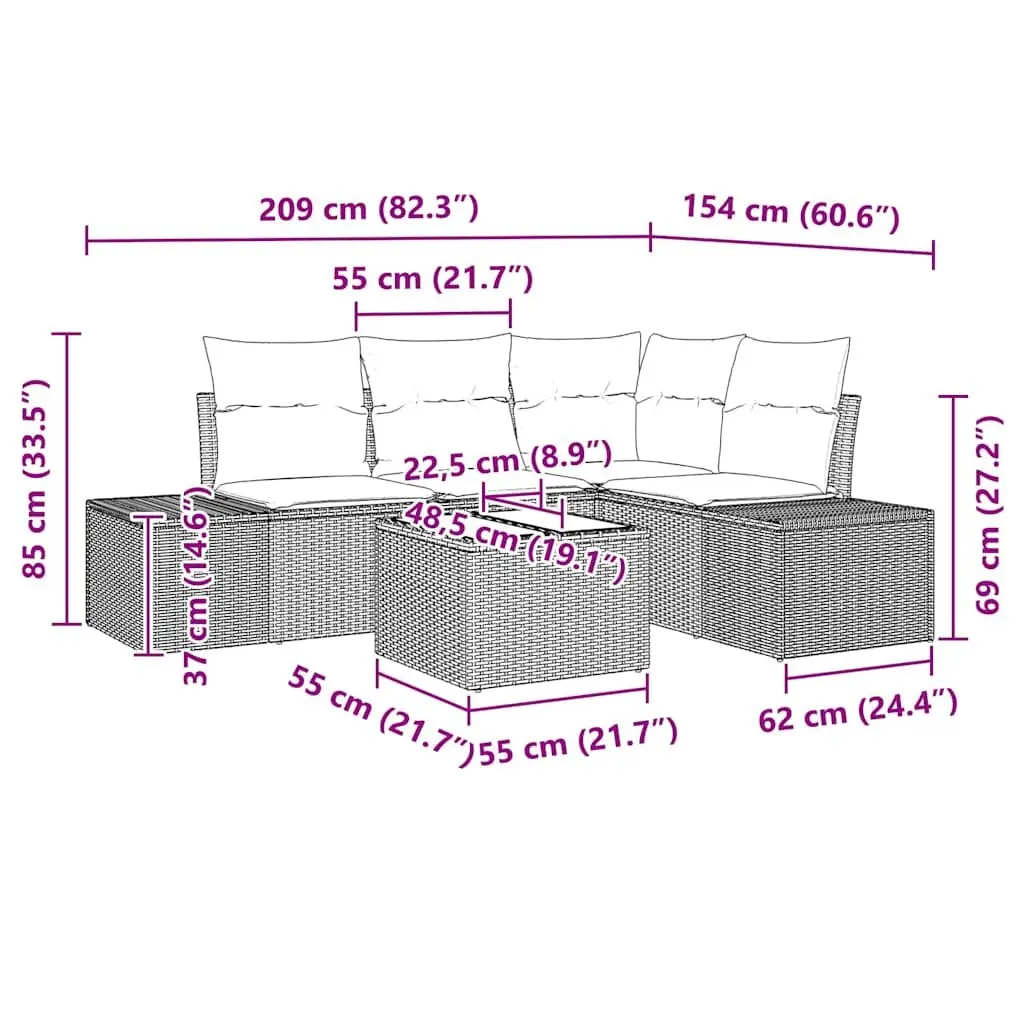 5 Piece Modular Sofa Set
